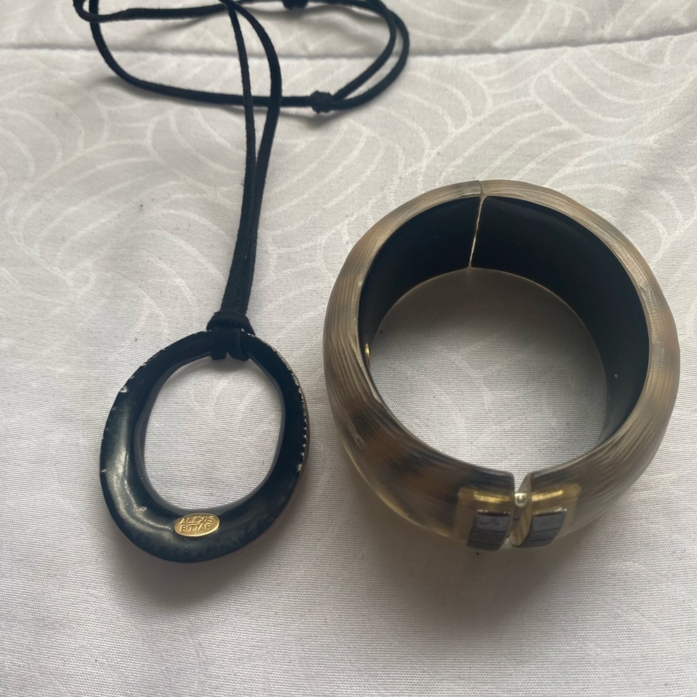 Alexis Bittar Black and Tan Patterned Bracelet and Matching Necklace - Picture 3 of 3